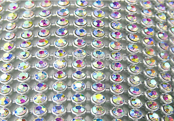 free shippment !AB colors hot fix crystal rhinestone trim,10rows*1.2meters/pcs,rhinestone mesh banding with glue,,4mmrhinestones