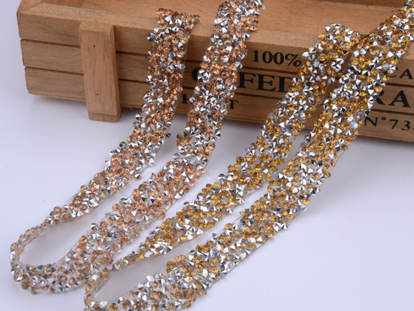 5yard/lot,Iron on rhinestone Trim Mesh strass chain cyrstal Banding bridal applique for wedding dress decoration