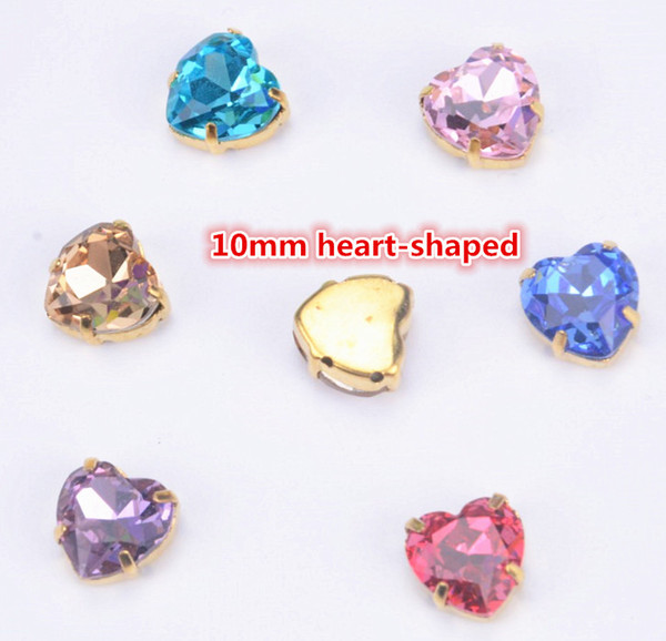 Factory new products! 30pcs/lot highest quality crystal stones 10mm heart shaped sew on beads for diy strass accessories