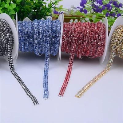 free shippment 3 Row 5yard/lot Costume Applique Crystal Rhinestone Trims super close chain with Silver base Wedding Decoration