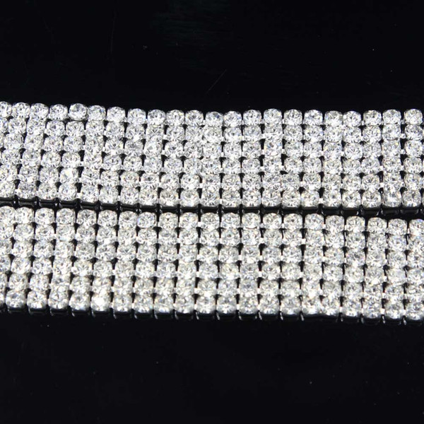 Free shippment,Crystal strass rhinestone 6rows close cupchain wedding trims bridal applique trim banding 2yards/lot