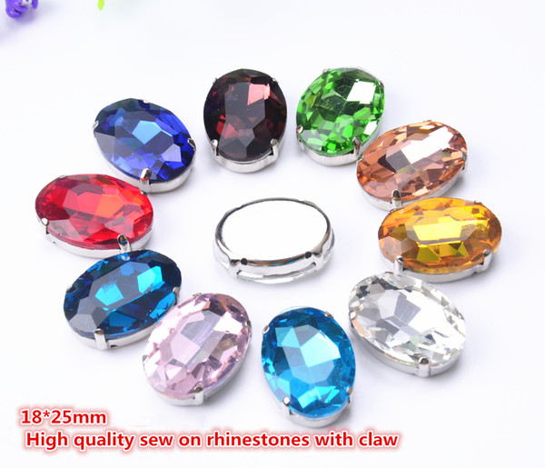 free shippment! fancy 18*25mm 25pcs/lot oval sew on crystal beads with metal claw setting ,Sewing beads stone buttons