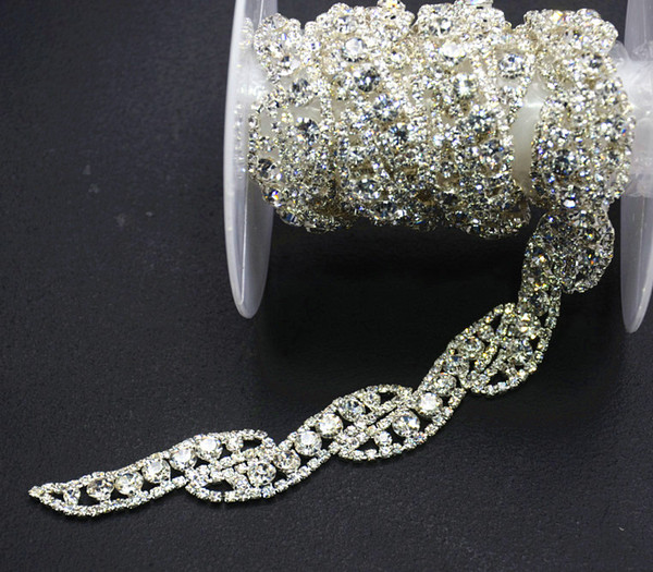 Crystal diamante clear rhinestone silve tone beads Trim costume chain applique pretty garment accessories 1Yd/lot