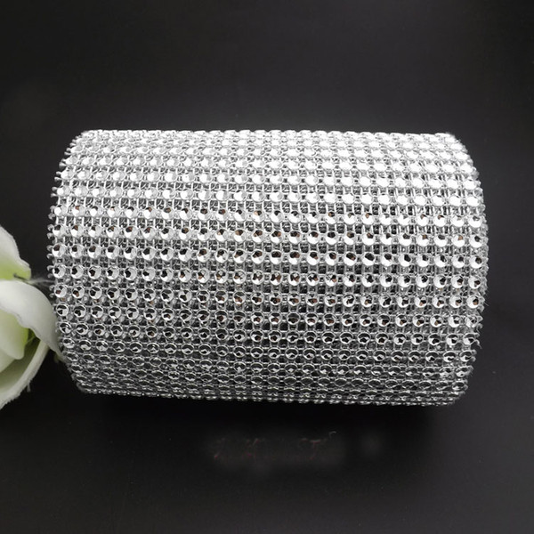 Free shippment 3mm 10yards/lot 24rows silver color diamond meh wrap roll rhinestone crystal ribbon trim wedding party decorative