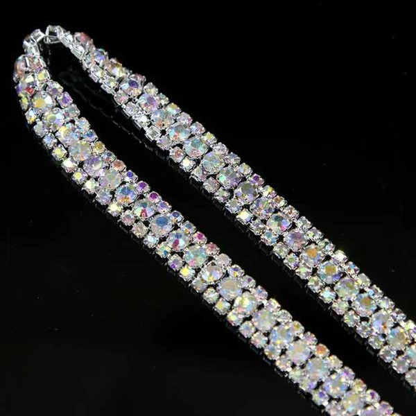 5yard 9mm Diamante Rhinestone Crystal AB 3Rows Trim Silver Tone Cake Banding Decoration/ Garment bead Accesorry