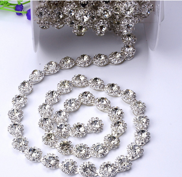 Free shippment new 90cm clear strass crystal rhinestone silver tone round chain fancy costume applique trim sewing