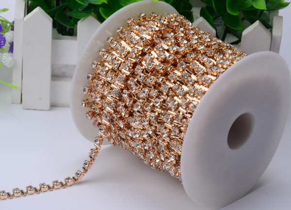 5yards/lot clear crystal gold base Rhinestone Chain apparel Sewing style diy beauty accessories