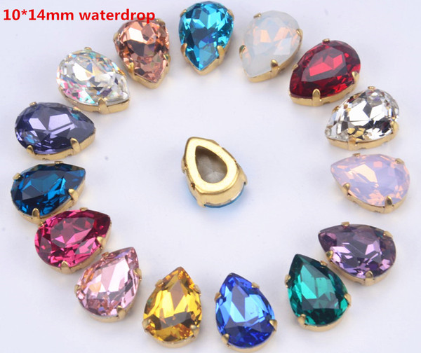 free shipping 30pcs/lot 10x14mm tear/waterdrop highest quality K9 sew on stones crystal beads with gold claw noany scratch dirty