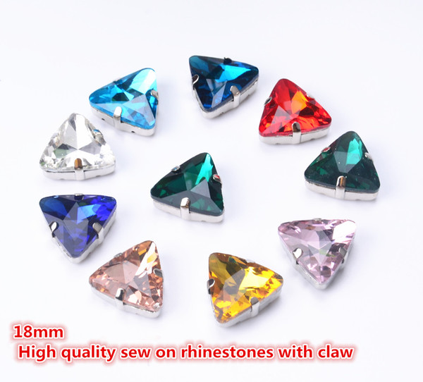 free shippment! 25pcs/lot Triangle Sew On button Glass Crystal Stone bead Buttons with metal claw setting for diy garment