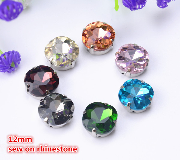 free shipment 12mm 50Pcs/Lot sew on stone flatback sewing crystal button beads Square With metal Claw Setting