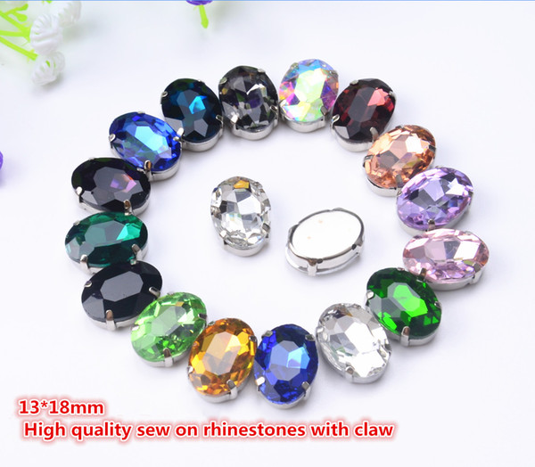 free shippment! fancy 13*18mm oval sew on crystal beads with metal claw setting ,Sewing beads stone buttons 30pcs/lot