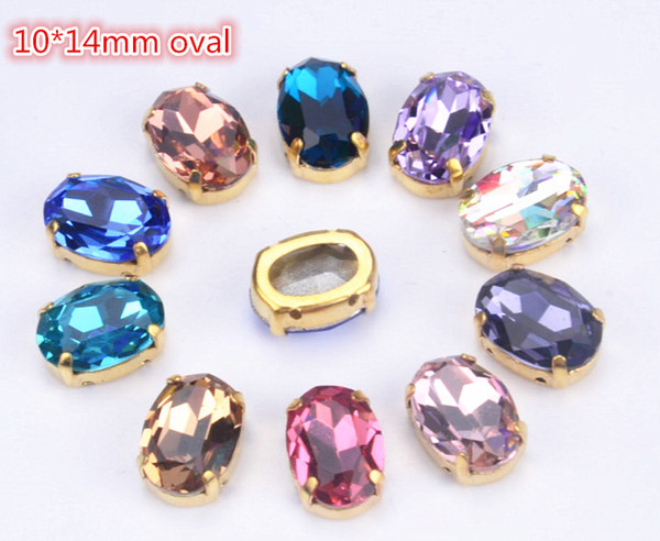 Highest quality crystal beads 30pcs/lot 10x14mm oval K9 crystal sew on stones buttons with gold claw for diy shoes/bags