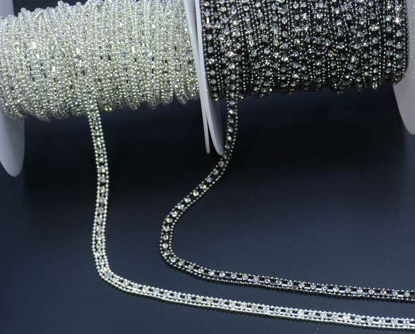 Free shippment,10yards(9.14m)Length rhinestone chain trim glass bead diamond strass crystal banding bridal applique for wedding