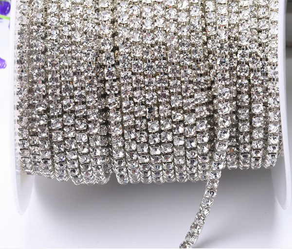 10yards/roll clear crystal SS8-SS18(2.5mm-4.5mm) silver/gold base Rhinestone Chain apparel Sewing style diy beauty accessories