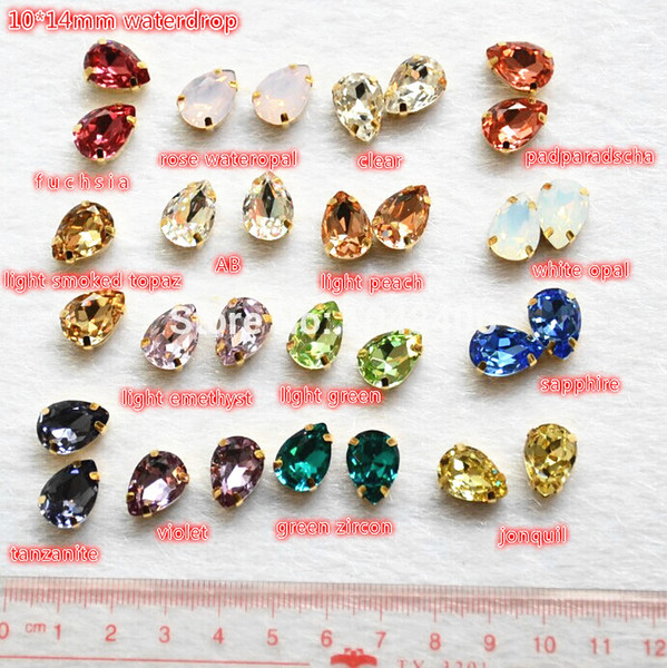 Newest! 36pcs/lot 10x14mm tear/waterdrop highest quality K9 sew on stones crystal beads with goldclaw no any scratch dirty