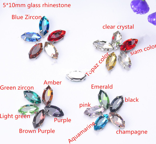 free shipment Sew On (4 holes) 5*10mm 50Pcs/Lot Horse eye Crystal Fancy Stone with Silver Claw Setting beads garment accessories