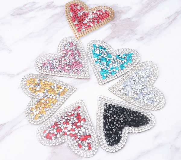 25pcs/lot Heart 5cm design Hotfix rhinestones Motifs Iron on Patches heat transfer Motif crystal strass Applique for clothing craft