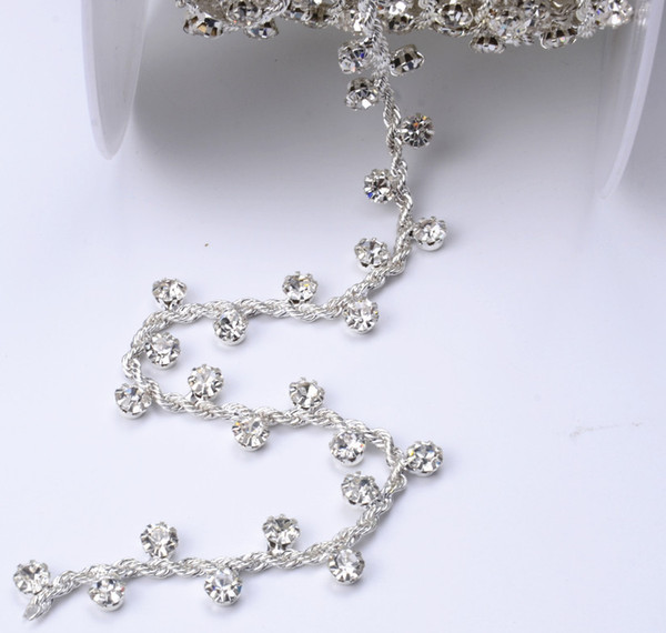 Free shipping 2 Yard 1.5cm costume applique rotate rhinestones white silver claw trim chain Wedding dress Wedding Decoration