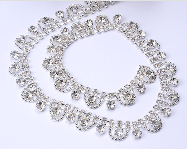 14mm 5yard/lot rhinestone lace! free shippment sewing lace beaded,garment sew on bead rhinestone trim diamond chain