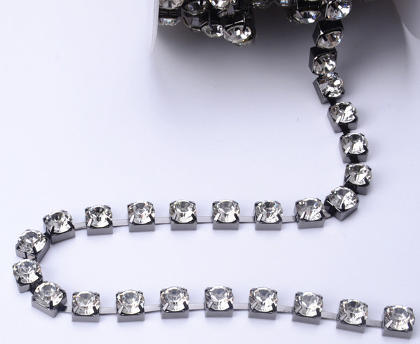 New deals 5yard /lot clear crystal SS38(8mm) Gun color base Rhinestone Chain apparel Sewing style diy beauty accessories