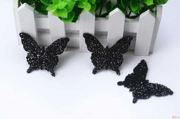 Butterfly shape Black diamond Hotfix Rhinestone motifs 10pcs/lot iron on transfer Applique patches for clothing shoe bags craft