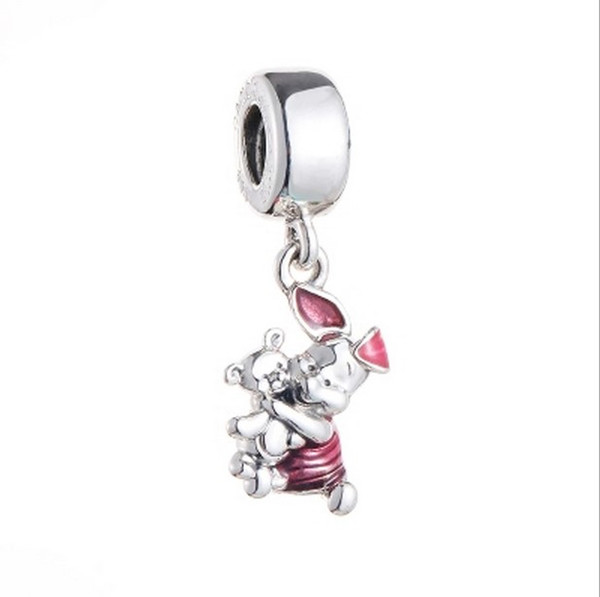 Wholesale 30pcs Bear & Pig Charm Sterling Silver European Charms Bead Big Hole Fit Pandora Bracelets Snake Chain Fashion DIY Jewelry