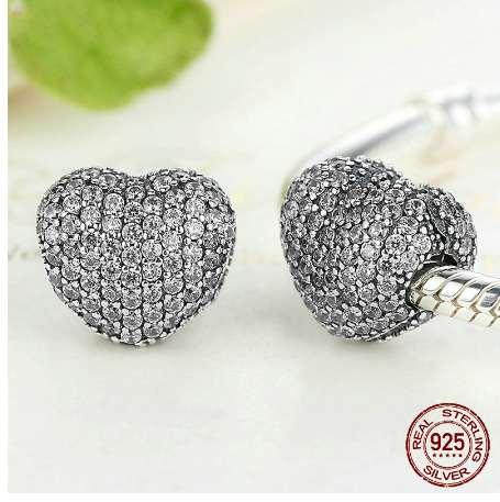 Luxury 925 Sterling Silver Sparkling Heart Clip Charm Fit Original Pandora Beads Bracelet & Necklace For Women Fine Jewelry