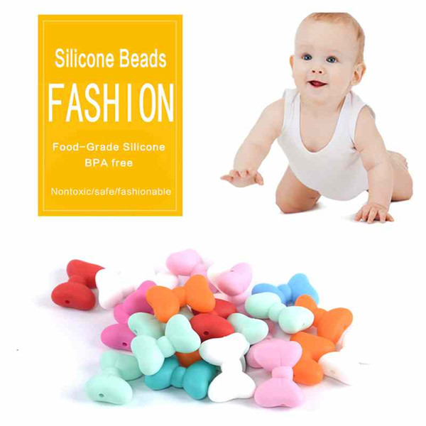 Food Grade DIY Silicone Bowknot Teething Beads For Baby Teether Pendant Baby Chewable Silicone Beads Bracelets Necklaces For Adult Toddler