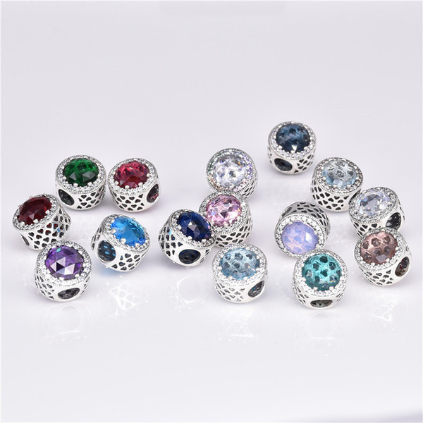 Charms Bracelet Bead Diy Silver Hollow Out Rhinestone Women DIY Jewelry 925 Sterling Silver Crystal Radiant Charm Beads VF1072