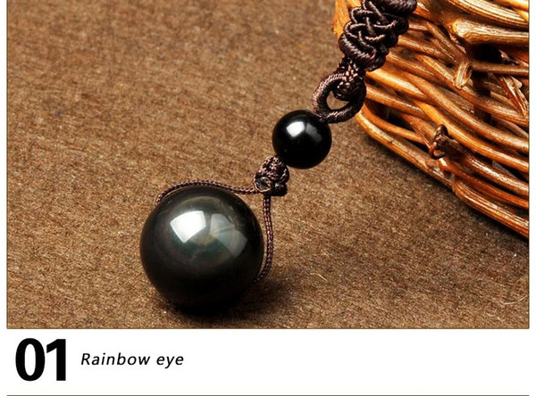 Necklaces & Pendants Natural Stone For Women and Men Black Obsidian Rainbow Eye Beads Ball Transfer Lucky Love