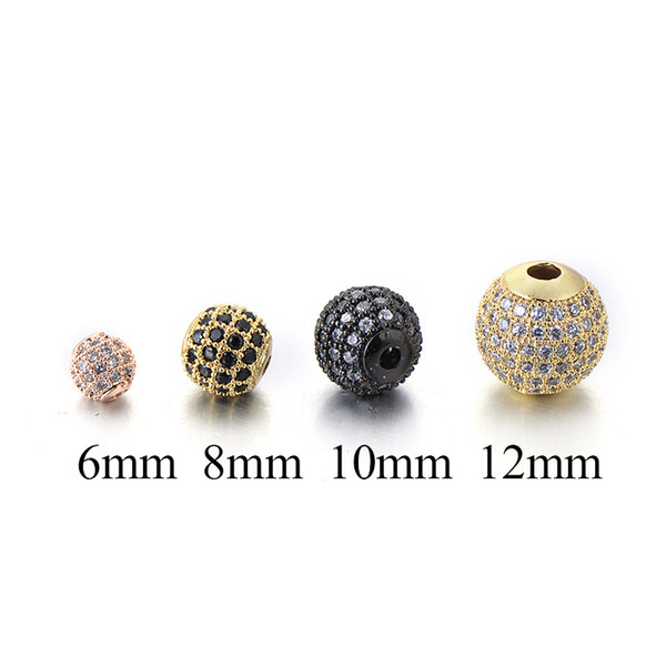 DIY Black CZ Spacer Beads 6mm 8mm 10mm Copper Crystal Round Beads for Jewelry Making Bracelets Findings Wholesale