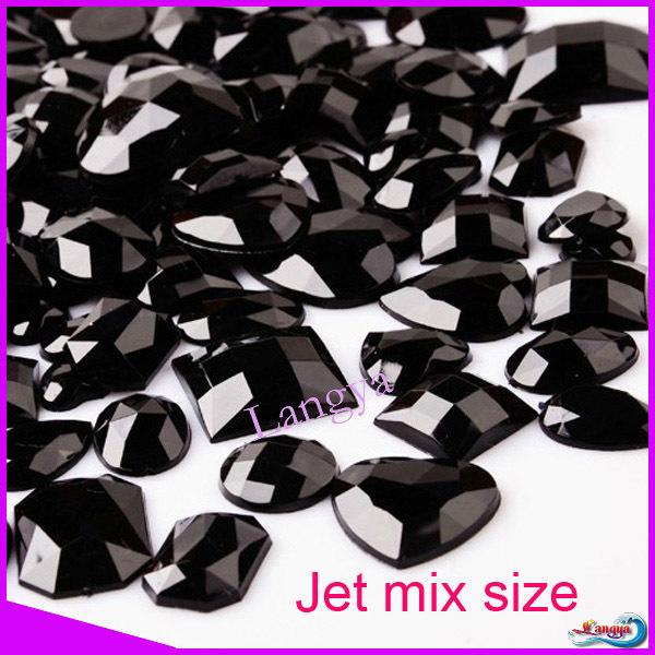 30pcs/lot Non Hotfix Mix Color Mixed Size Mixed shape Flat Black Acrylic Rhinestones For Nail Art Designs