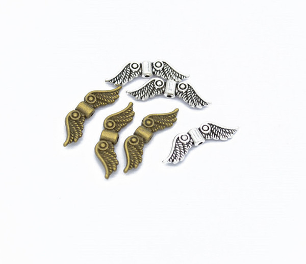 2019 Metal alloy Spacer Beads Wing Antique Golden Silver Pattern Electroplate About 24mmx7mm,Hole:Approx 1mm