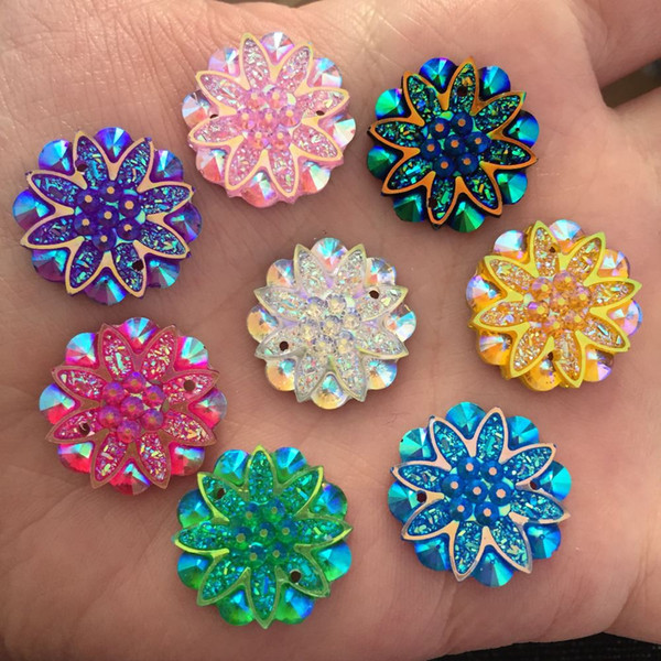 HOT 10 pieces/lot 18mm AB Resin flower Rhinestone Flatback Wedding decoration 2 hole Buttons D60