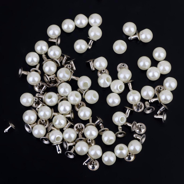 100set New Pearls Rivets Studs 6mm Silver and Ivory For DIY Leather Bag Shoes Clothes Decoration