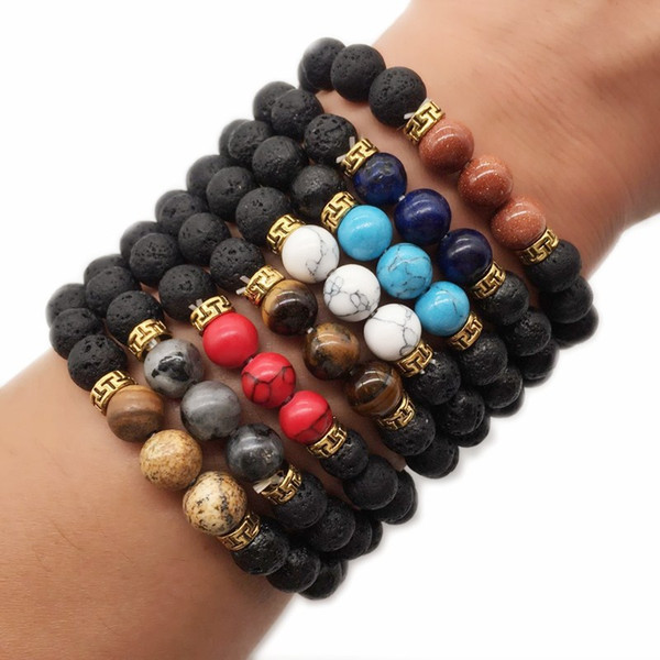 8MM Lava rock Bead Bracelet Men Women Fashion Natural Stone Turquoise Charm Aromatherapy Essential Oil Diffuser Bracelets Fine Jewelry