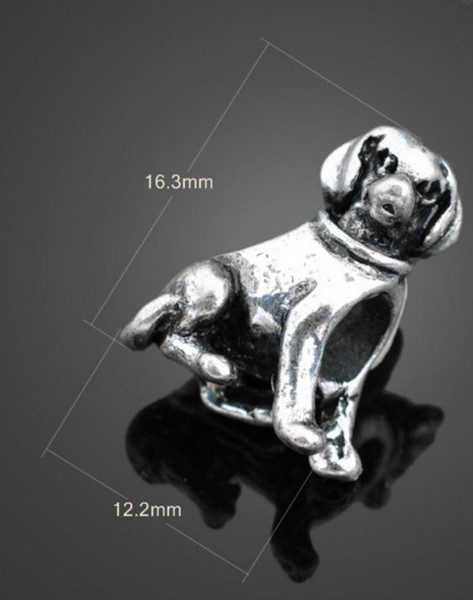 Antique silver dog beads, flower bead for pendent, small metal charms for bracelets