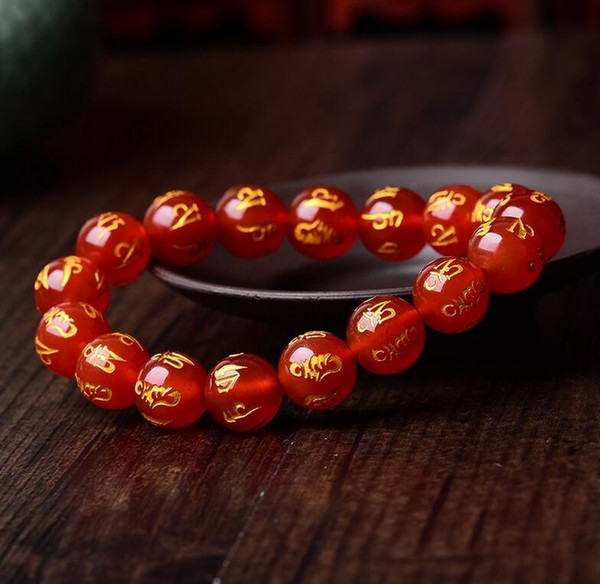 10mm Bracelet Six-word Mantra Natural Quartz Red Agat e crystal Bead Bracelet Crystal Top Quality Bracelets for Gifts