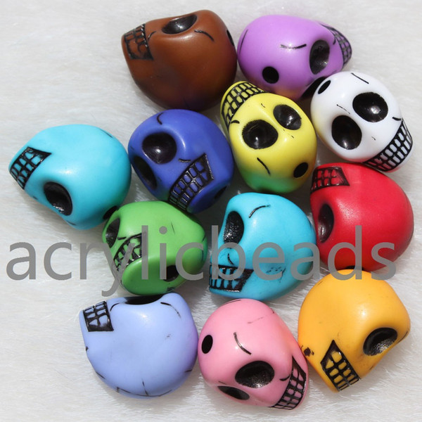 30pcs 14*17*18mm Charms Solid Gothic Skeleton Head Shape Skull Beads Acrylic Beaded Jewellery Necklace Set Findings