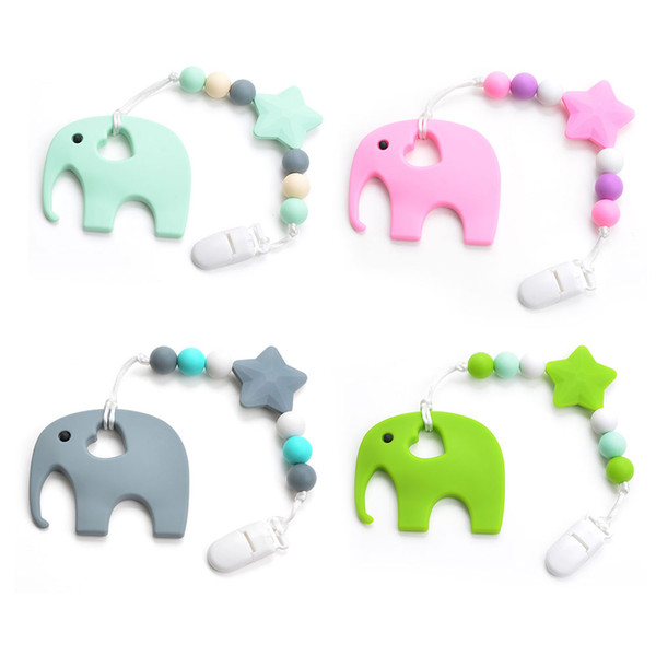 Silicone Pacifier BPA Free Elephant Baby Teether Hand made Funny Colorful Bead Clip Holder Pacifier Clips Soother Chain For Baby