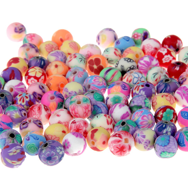 8mm Fimo Polymer Clay Beads Printing Flower Pattern Round Loose Beads Mix Color For Jewelry Making Free shipping (50 Pieces/lot) 5bags