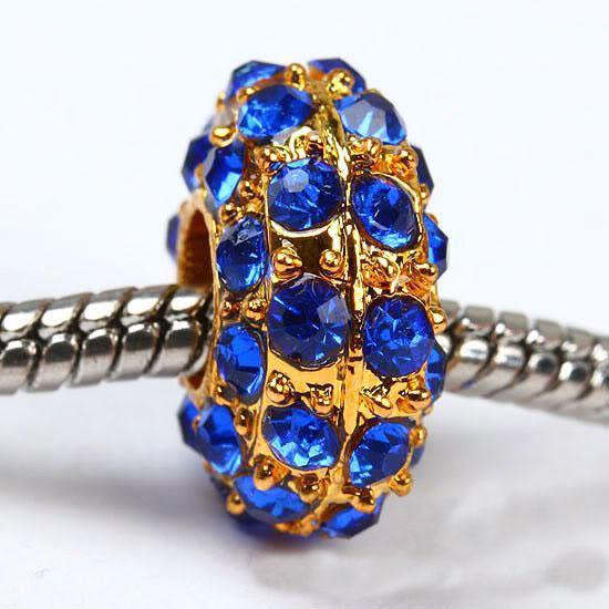 14MM Gold Plated, Blue Crystal Rhinestone Rondelle Beads Fit European Bracelets Jewelry Fittings