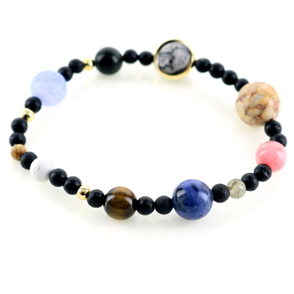 Solar System 9 Planets Universe Stars Women Office Style Natural Stones Beaded Stretch Strand Bracelets Saturn Pluto Earth Moon