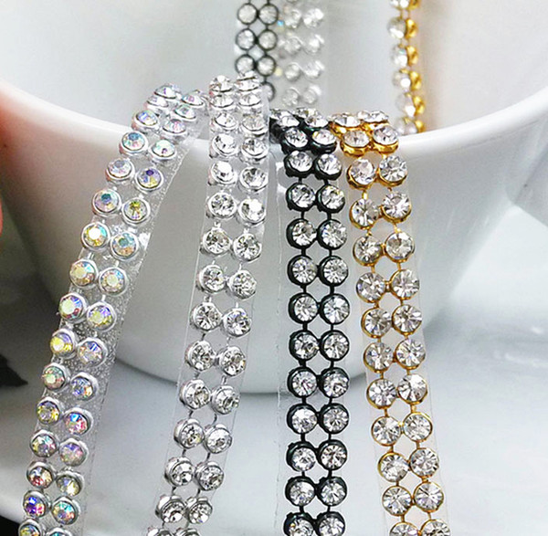 promotion!3mm 2rows 1.2meter Crystal Clear Stones Silver Hot Fix Rhinestone Mesh Trimming Aluminium base Pasted Sew-on Net Drill