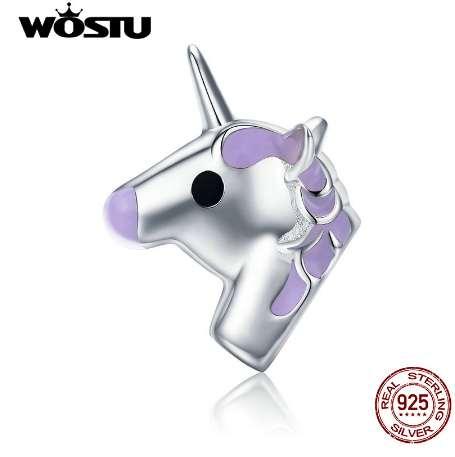 WOSTU 100% Real 925 Sterling Silver Licorne Charm Beads For Women Original Bracelet Necklaces 925 Jewelry Fashion Gift BKC671