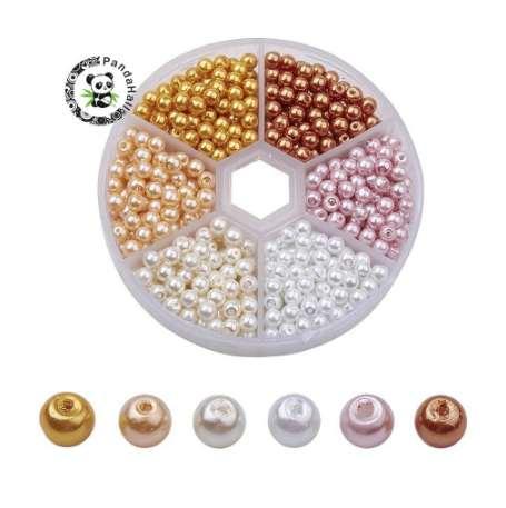 Pandahall 810pcs/box 4mm Round Pearlized Mixed Color Glass Pearl Bead Sets for DIY Jewelry Making, Hole: 1mm