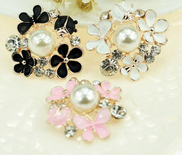 20pcs 25mm Alloy Rhinestone Pearl Flower Beads Button For Scrapbooking Craft DIY Hair Clip Fashion Accessories