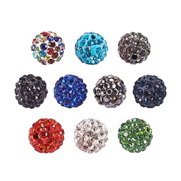 10 mm clay beads rhinestone round beads Round Mixed Colors Pave Glass Rhinestones Spacer beads fit Bracelet Necklace Charms Jewelry Making