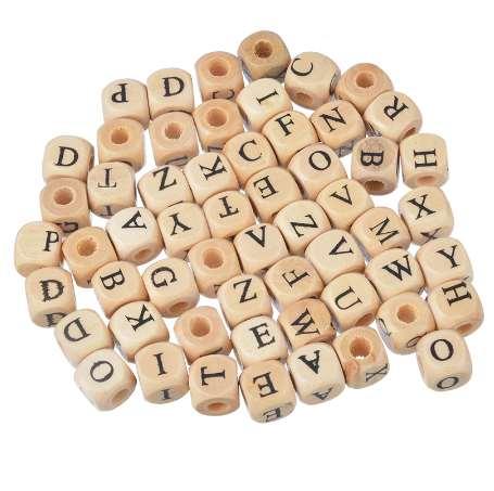 MJARTORIA 100PCs Square Wooden Bead Carved Letters Alphabet DIY Beads For Jewelry Making DIY Accessories Findings Random Mixed