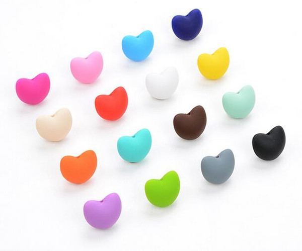 Hot Heart Shape Loose Silicone Beads For Teething Necklace Silicone Loose Beads For Baby Teether BPA Safe DIY Bead 50 pcs/lot